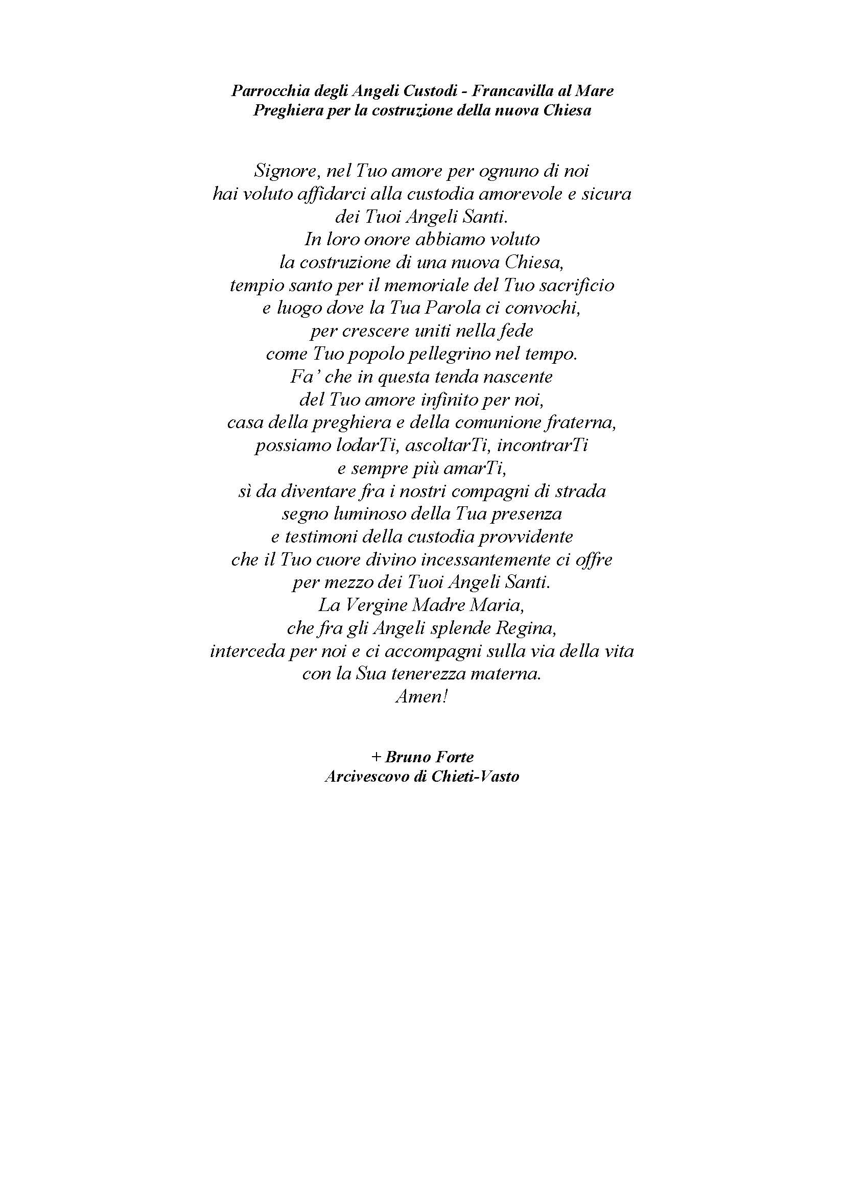 Arcivescovo preghiera Angeli Custodi